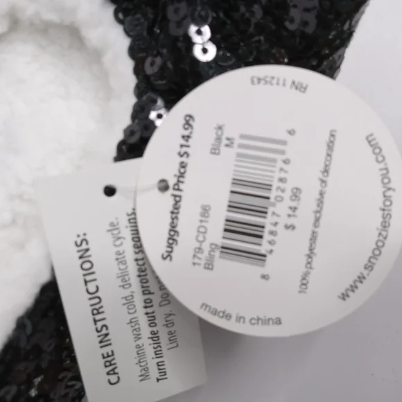SNOOZIES SEQUIN SLIPPERS BLACK WOMENS SIZE MEDIUM‎ SHOE SIZE 7-8 NWT - Picture 5 of 8